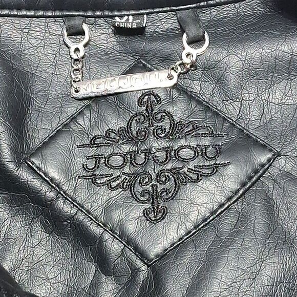 Vintage Y2K J2 By Jou Jou Women’s XL Black Faux Leather Cropped Bomber Jacket - Picture 4 of 11